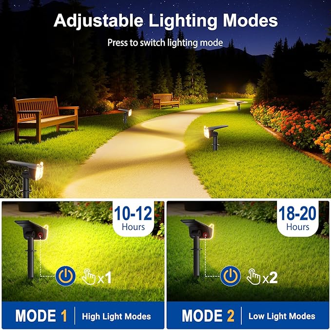 6-Pack Solar Yard Spotlights, 2-Mode Waterproof