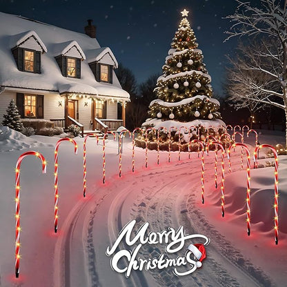 VCOKEN 30'' Christmas Candy Cane Pathway Markers Lights - Set of 10 Christmas Stakes Lights Outdoor Pathway Decorations, Connectable & Light Up Xmas Holiday Party Yard Art Indoor Outdoor Ornament