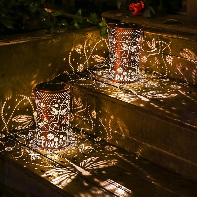 Dragonfly Solar Lanterns Outdoor Waterproof Hanging Solar Lights Dragonfly Gifts for Women Men Mom Metal Decorative LED Lanterns for Yard, Patio, Lawn, Pathway, Landscape, Garden Decor