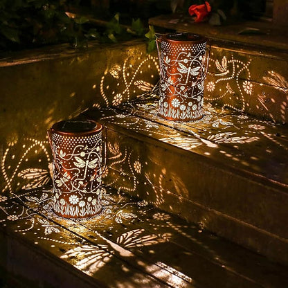 Dragonfly Solar Lanterns Outdoor Waterproof Hanging Solar Lights Dragonfly Gifts for Women Men Mom Metal Decorative LED Lanterns for Yard, Patio, Lawn, Pathway, Landscape, Garden Decor