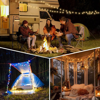 Solar Camping String Lights, 4 in 1 Outdoor Camping Lantern with 8 Lighting Modes(32.8Ft), Quick 30s Recovery, Waterproof, Type-C Fast Charging, Portable Camping Lights for Camping/Yard/Hiking