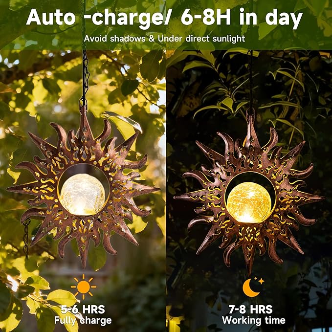 Solar Lights Outdoor Decorative,Sunflowers Hanging Solar Garden Lights Waterproof Yard Decor Metal Sun Flowers Unique Gifts Ideas for Outside Patio Lawn Tree Decorations,Yard Patio Accessories
