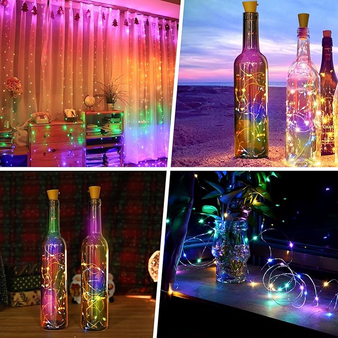 Solar String Lights Outdoor Waterproof for Outside 8Pack DIY Transparent Bottle decro 6.5FT/20 LED, Solar Christmas Lights for Patio Weeding Birthday (Multicolor)