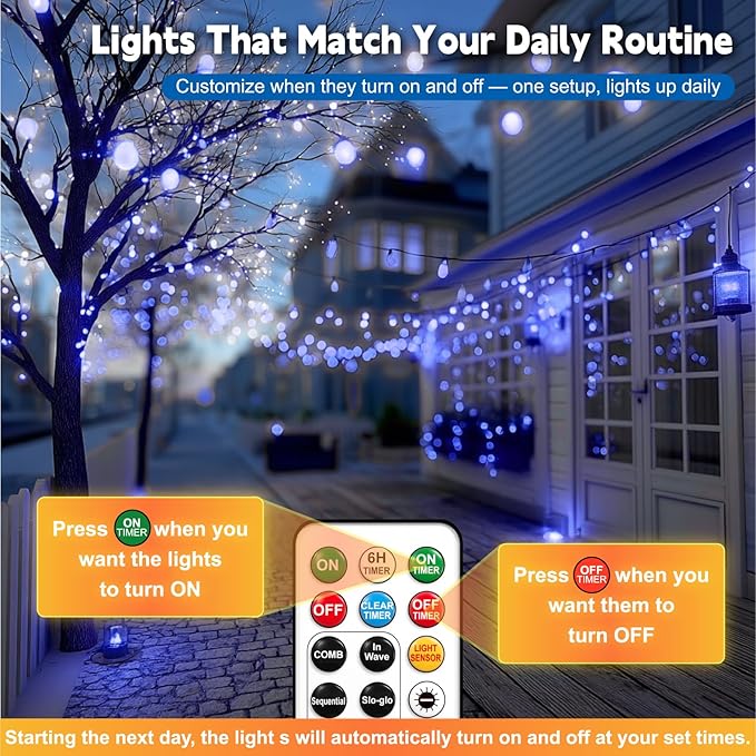 HXWEIYE Rechargeable Fairy Lights with Remote, 2 Pack 33ft 100LED Twinkle Lights with DIY Timer & Light Sensor, Waterproof Outdoor String Lights for Bedroom Patio Christmas Tree Decor, Blue