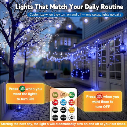 HXWEIYE Rechargeable Fairy Lights with Remote, 2 Pack 33ft 100LED Twinkle Lights with DIY Timer & Light Sensor, Waterproof Outdoor String Lights for Bedroom Patio Christmas Tree Decor, Blue