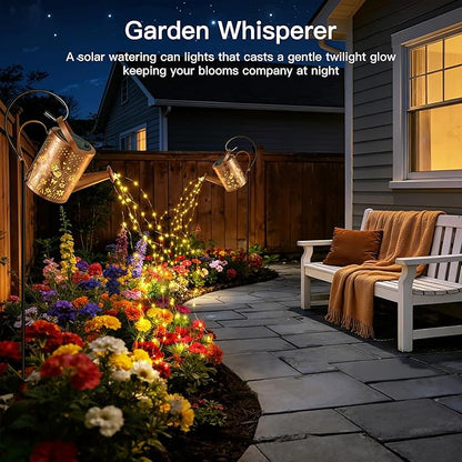Ollny Solar Watering Can with Cascading Lights Outdoor Garden Decor, Birthday Gifts for Mom Grandma Women, IP65 Waterproof 2 Lighting Modes Hanging Lanterns for Yard Patio Lawn (Butterfly)