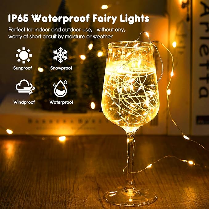 12-Pack Outdoor String Lights, 7ft Silver Waterproof LED