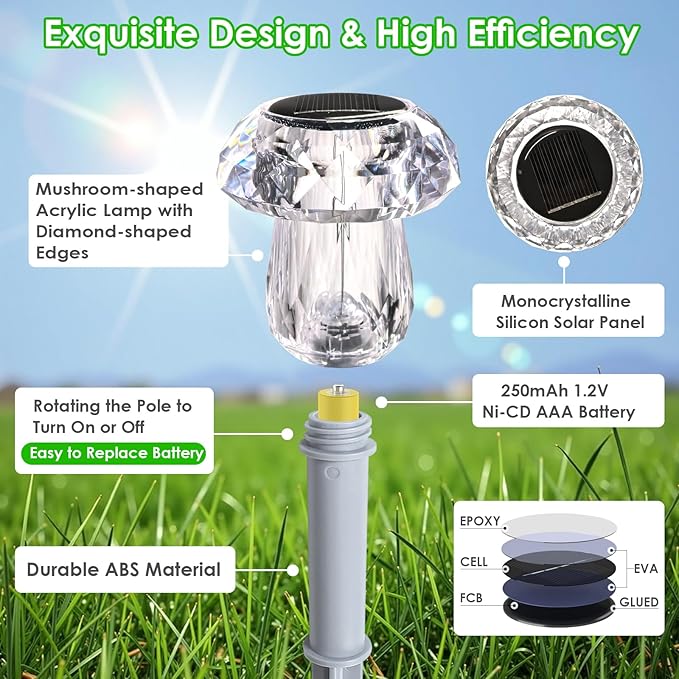 Solar Yard Path Lights 8-Pack, Waterproof