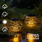 2-Pack Hanging Solar Outdoor Lanterns, Metal Waterproof LED