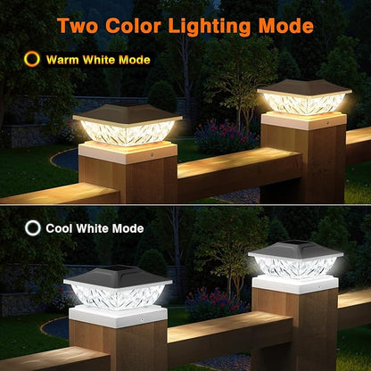 4 Pack Solar Post Cap Lights, 2 Mode Bright Solar Post Lights Outdoor Waterproof, Outdoor Post Lights Solar Powered Deck Lights for 4x4 4.5x4.5 5x5 Posts in Garden Decor