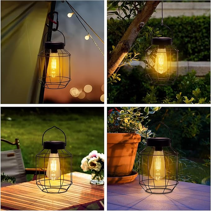 2-Pack Backyard Solar Backyard Lanterns, Metal Waterproof LED