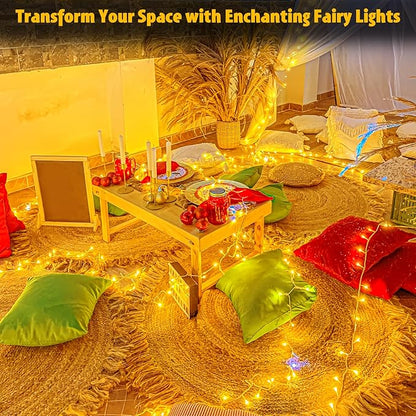 String Lights Outdoor Waterproof 9.8ft 30 LED, Warm White Fairy Lights Battery Operated（Not Included） with Timer Clear Wire for Indoor & Outdoor Decorations Garland 2 Packs