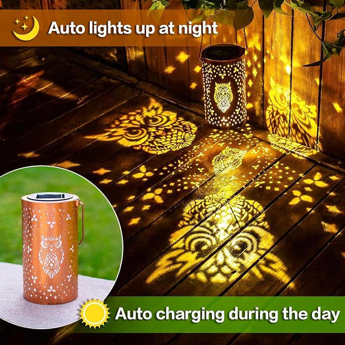 Elegant Owl Solar Lanterns for Outdoor, Waterproof LED