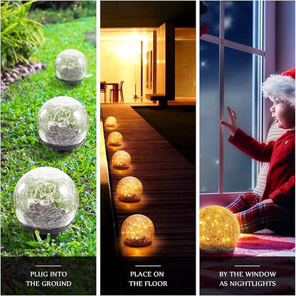 Honoson Solar Globe Lights Outdoor - Waterproof Cracked Glass Balls for Garden, Patio, Lawn & Yard, Warm White Solar LED Lights with Easy Installation & Durable Design(6 Inch,4 Pieces)