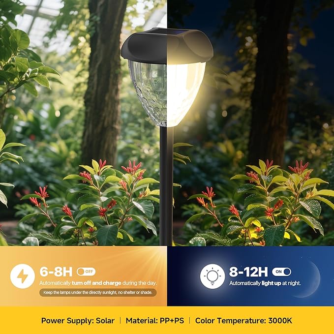 Ensenior Solar Pathway Lights Outdoor - 14.17" Height, 3000K LED Landscape Garden Lights, IP65 Waterproof, Tool-Free Auto ON/Off for Garden Yard Patio Walkway Landscape, 16-Pack