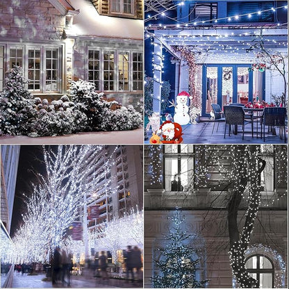 LAMPHOME 50 LED Outdoor Christmas Lights, 17 FT Battery Operated Mini String Light with 8 Modes & Timer, Xmas Tree Waterproof for Patio Garden Party Wedding Holiday Decor (White)