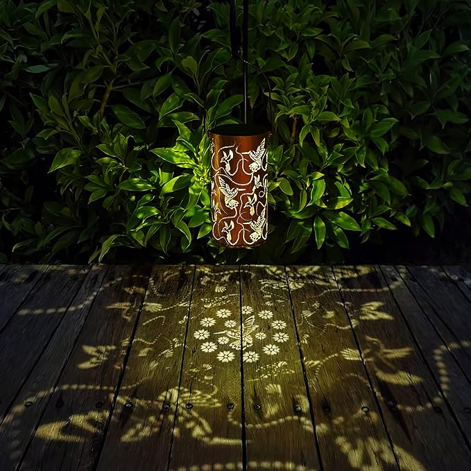 2-Pack Hummingbird Solar Garden Lanterns, Decorative Waterproof LED