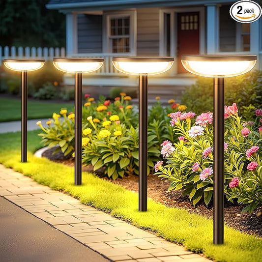 Tall Solar Pathway Lights Outdoor, 2 Pack Solar Garden Lights Outdoor Waterproof Bright Up to 12 Hrs, Round Garden Light for Yard Flower Bed Patio Path Walkway Driveway Outside Decor