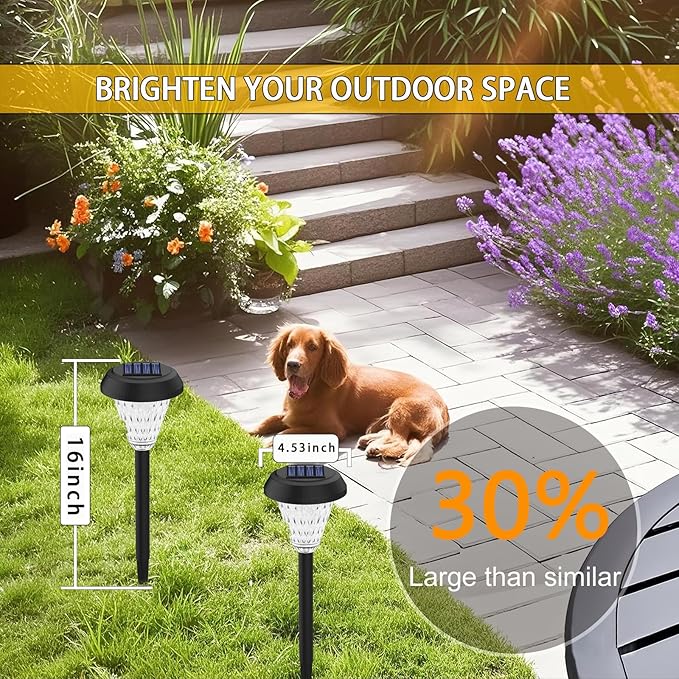 pearlstar Solar Lights Outdoor Garden Decor - 8 Pack 16inch Solar Pathway Lights for Outside, Waterproof Solar Powered Outdoor Garden Light for Yard, Landscape, Walkway, Patio