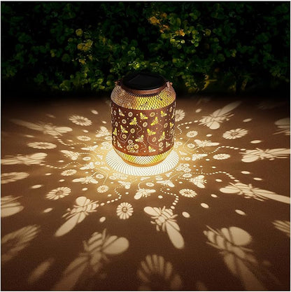 Bee Solar Lanterns Outdoor Waterproof Garden Decor Birthday Gifts for Mom Women Grandma Metal Hanging Solar Lights Outdoor Decoration for Patio,Yard,Porch,Backyard