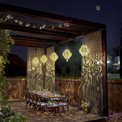 Hanging Solar Lights Outdoor Garden Decor Solar Lantern Waterproof Plastic Moroccan Outdoor Decorations for Patio Pathway Yard Backyard Garden Decorative (1, White)