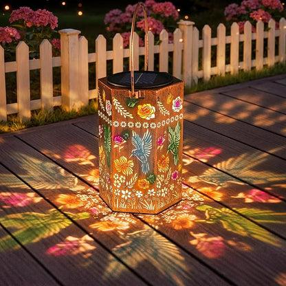 Solar Lanterns Outdoor Waterproof - Hummingbird Metal Hanging Lantern Garden, Patio, Pathway Decorative Light Gift for Moms Women Mother Grandma (1 Pack)