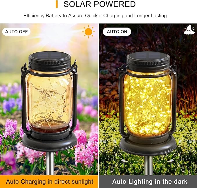4-Pack Hanging Solar Lanterns, Waterproof LED Patio Lights