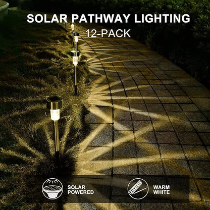 Dream Master Solar Lights Outdoor Waterproof, Stainless Steel LED Landscape Lighting, Solar Garden Lights, Outdoor Decorations for Yard, Pathway, Walkway, Patio, Lawn - 12 Pack(Warm White)