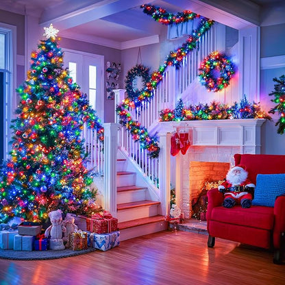JMEXSUSS 2 Pack Battery Christmas Lights with Remote, Each 33 FT 100 LED Multicolor Christmas Tree Lights Indoor Outdoor Waterproof for Garden Porch Yard Decor