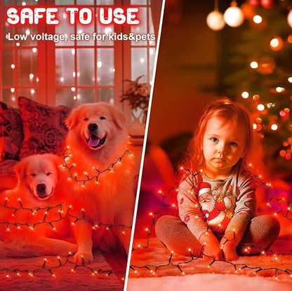 Red Christmas Lights Outdoor Battery Operated String Lights Total 100LED 33Ft with Timer 8 Modes 16.4Ft*2 Waterproof Outdoor Indoor for Christmas Decor, Red, 2-Pack