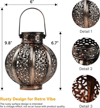 MAGGIFT 2 Pack Hanging Solar Lanterns Outdoor - Vintage Solar Powered Lantern for Outside - Waterproof Solar Lights for Yard Decor 6 Lumens, Copper