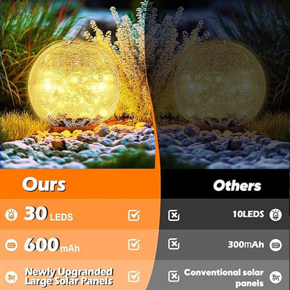Coroor Garden Solar Ball Lights Outdoor Waterproof, 30 LED Cracked Glass Globe Solar Power Ground Lights for Path Yard Patio Lawn, Christmas Decoration Landscape Warm White(2 Pack 3.9'')