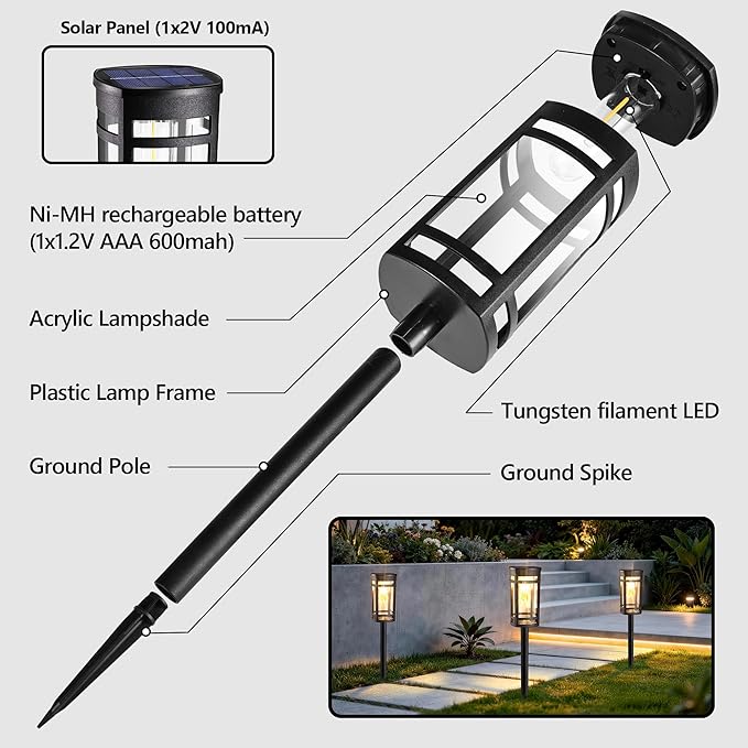 6 Pack Outdoor Solar Pathway Lights - Solar Landscape Lights Outdoor Walkway Solar Garden Lights for Lawn, Path, Yard Decor (Warm White)