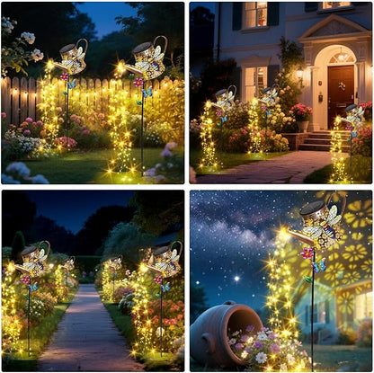 Solar Watering Can with Lights Outdoor Garden, 41in Large Bee Garden Stake Lights, Waterproof Decoration for Yard Lawn Pathway, Gifts for Mom Grandma Women Birthday Gardening Gift