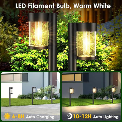 Mancra Solar Lights Outdoor, 10 Pack Glass Metal Solar Pathway Lights Outdoor Waterproof Garden Decor for Outside Yard Patio Lawn Walkway Driveway