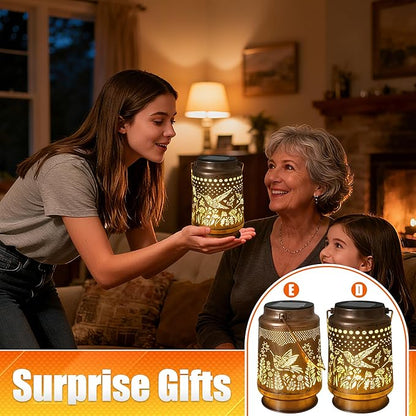 2 Pack Hummingbird Solar Lantern - Hummingbird Solar Lights for Outside, Patio, Backyard, and Porch - Waterproof Hanging Lantern for Outside - Perfect Gifts for Women