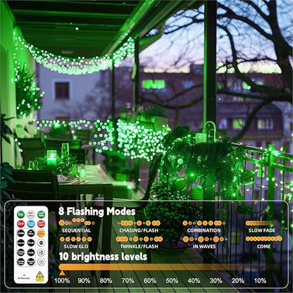 HXWEIYE Rechargeable Fairy Lights with Remote, 2 Pack 33ft 100LED Twinkle Lights with DIY Timer & Light Sensor, Waterproof Outdoor String Lights for Bedroom Patio Christmas Tree Decor, Green