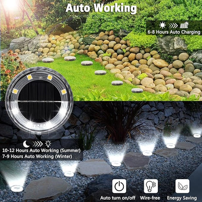 8 Pack Solar Ground Lights Outdoor Waterproof, 8 LED Solar Disc Lights, IP65 Waterproof Long Lasting Flat Light for Garden Pathway Walkway (Cool White)
