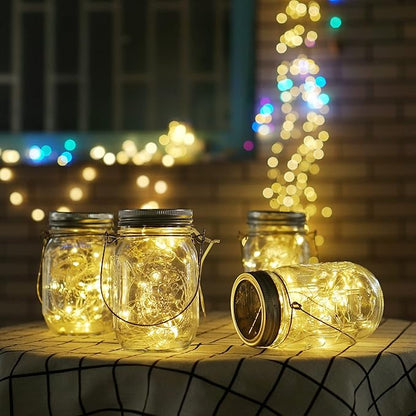 Solar Mason Jar Lights, 6 Pack 10 LED Jar Lid String Lights with 6 Hangers(No Jars), Waterproof Fairy Firefly Light for Garden, Patio, Outdoor, Yard, Lawn Decor(Warm White)