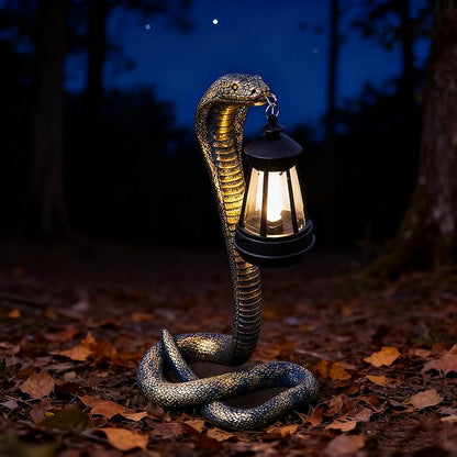 Solar Garden Outdoor Statues Snake with Solar Lights Outdoor Chrismtas Decorations - Lawn Decor Snake Statue for Patio, Balcony, Yard Ornament - Unique Housewarming Gifts（11.22" Brass Color