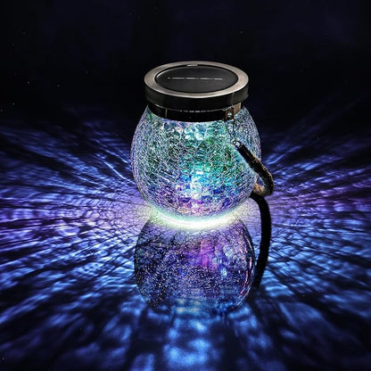 Cooo Gift for her him 2 Pack Solar Lanterns Waterproof Outdoor Iridescent Heavy Crackle Glass a Big LED Stainless Steel Lid 215% Solar for Women Mom Grandma Outdoor Table Lamps Garden Backyard Decor