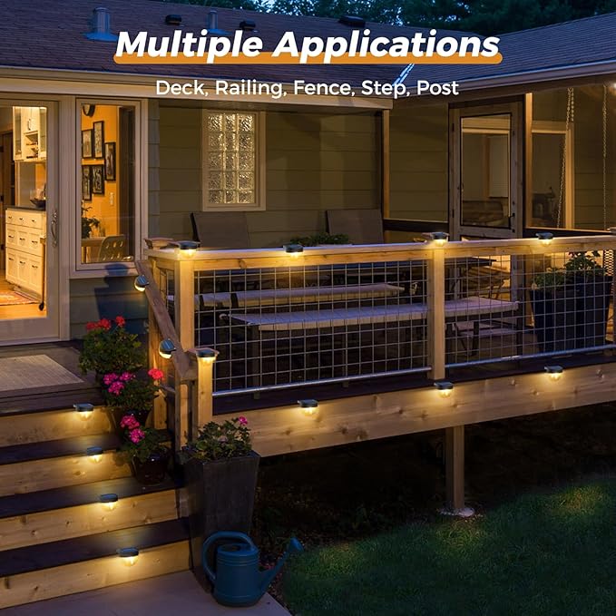 btfarm 16 Pack Solar Deck Lights Outdoor Waterproof, Retro LED Patio Lights Solar Powered, Solar Fence Light for Outside Railing Porch Steps Garden Post Decor, Warm White