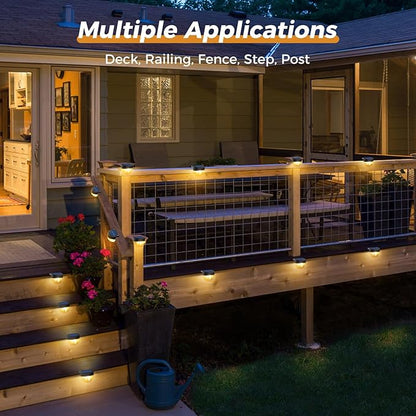 btfarm 16 Pack Solar Deck Lights Outdoor Waterproof, Retro LED Patio Lights Solar Powered, Solar Fence Light for Outside Railing Porch Steps Garden Post Decor, Warm White
