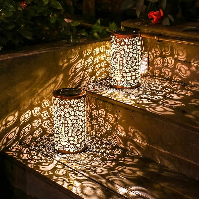 Peacock Solar Yard Lanterns, Classic Waterproof LED
