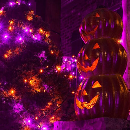 Dazzle Bright Purple and Orange Halloween Lights Battery Operated, 50 LED 16FT Waterproof Mini String Lights with 8 Modes, Halloween Decorations for Outdoor Indoor Garden Yard Party Decor