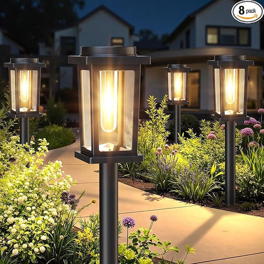 Solar Pathway Lights Outdoor, 8 Pack Solar Powered Garden Lights Waterproof, Auto On/Off Outdoor Landscape Lights for Patio, Walkway, Driveway, Lawn, Pool Decor. (Warm White)