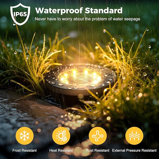 Brightown Solar Lights Outdoor Waterproof, 12 Packs LED In-Ground Lights Outdoor Solar Lights for Yard Patio Garden Lawn Deck Outside Pathway Walkway Sidewalk, Warm White