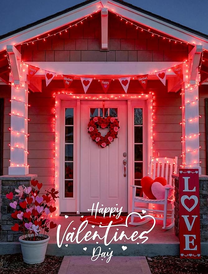 Hopolon Valentines Day Decorations String Lights, 33 FT 100 Led Red Christmas Lights Outdoor Waterproof,8 Modes Clear Wire Twinkle Fairy Light Plug in for Indoor Bedroom Party Wedding,100 LED,Red