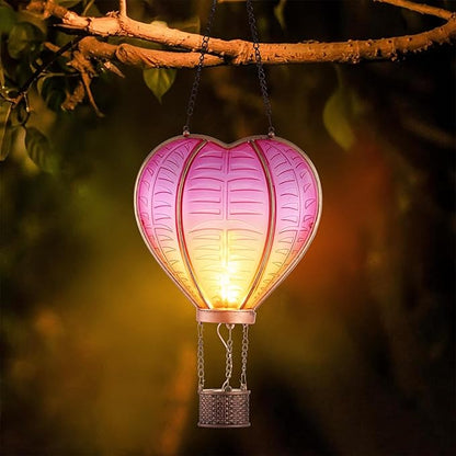 TERESA'S COLLECTIONS Valentine's Day Hot Air Balloon Solar Lantern Party Decorations, Outdoor Decor for Garden Flickering Flame Hanging Solar Lights Heart-Shaped Lantern for Anniversary Wedding Decor