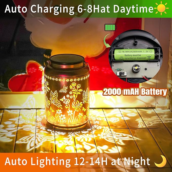 Butterfly Solar Lanterns Outdoor Waterproof, 14.6'' Large Lamps, Upgraded 2000mAH Battery, Metal Christmas Gift, Birthday Gifts for Women Mom Grandma, Garden Yard Patio Lawn Pathway Decor